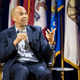 Senator Cory Booker on stage during the Presidential Forum on Environmental Justice.